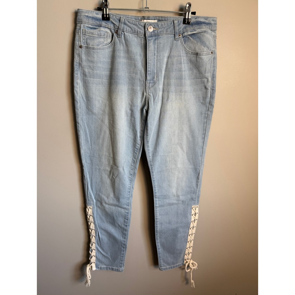 Forever 21 Womens 30 Light Wash Lace Up Ankle Skinny Jeans Y2K Boho Festival